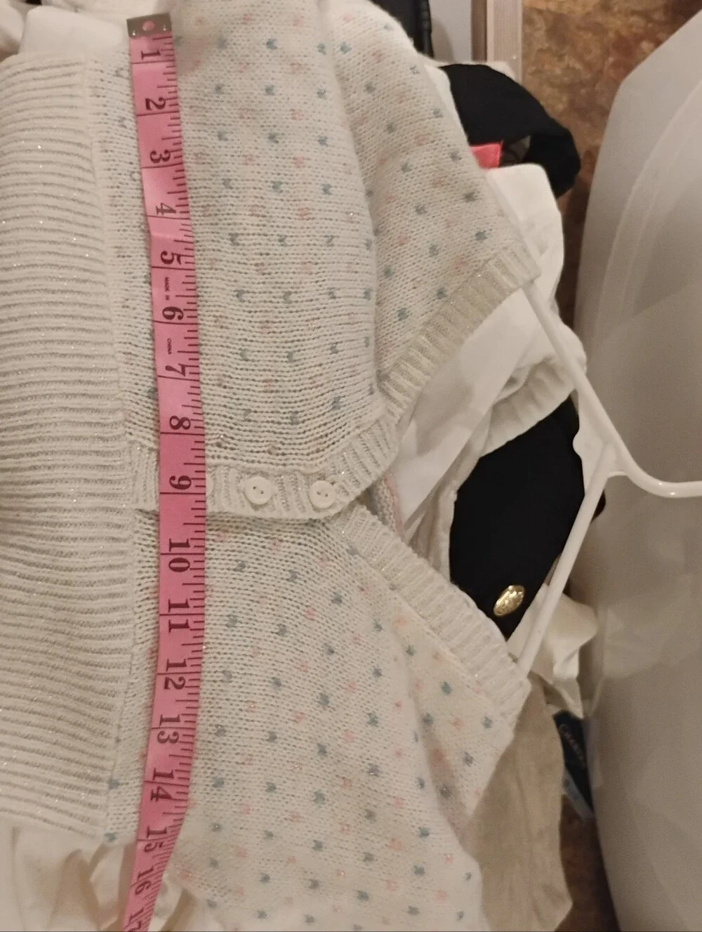 1980s does 1930s Wippette Womens Pastel Cropped Buttoned Bishop Sleeve Sweater - Picture 5 of 5